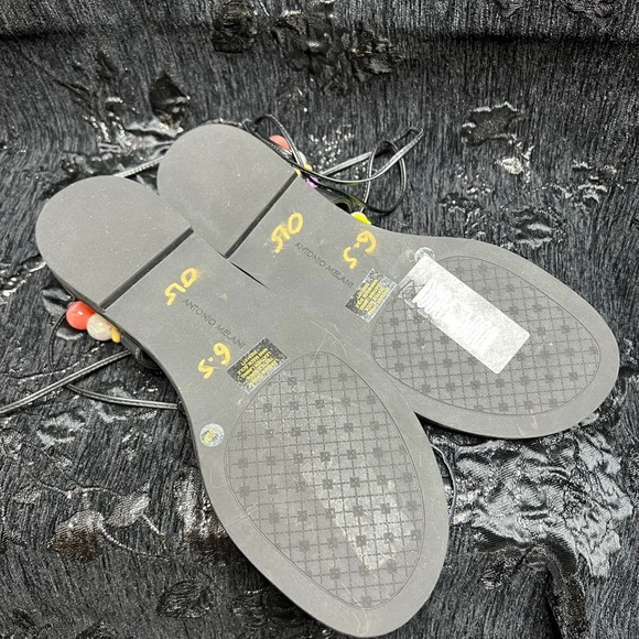 Antonio Melani- Loola Beaded Leather Ankle Wrap Flat Sandals - NWOT Size 6.5 - Picture 4 of 5